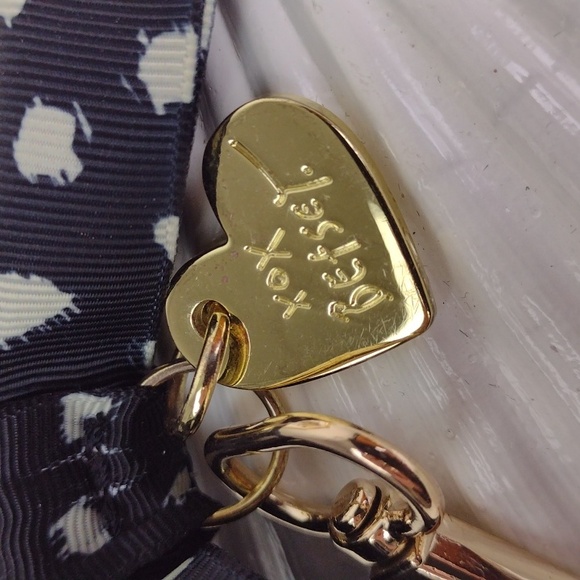 Betsey Johnson Black & White Polka Dot Bow & Gold "XOX Betsey Heart" Purse Bling - Picture 8 of 10